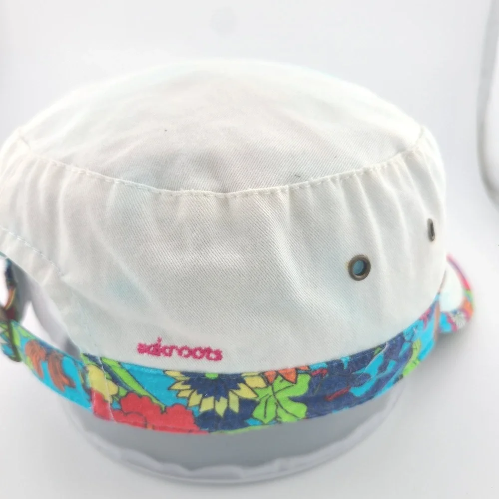 Sakroots Cadet Military Cap Mens White Floral Cotton Adjustable Strap Boho Hat
